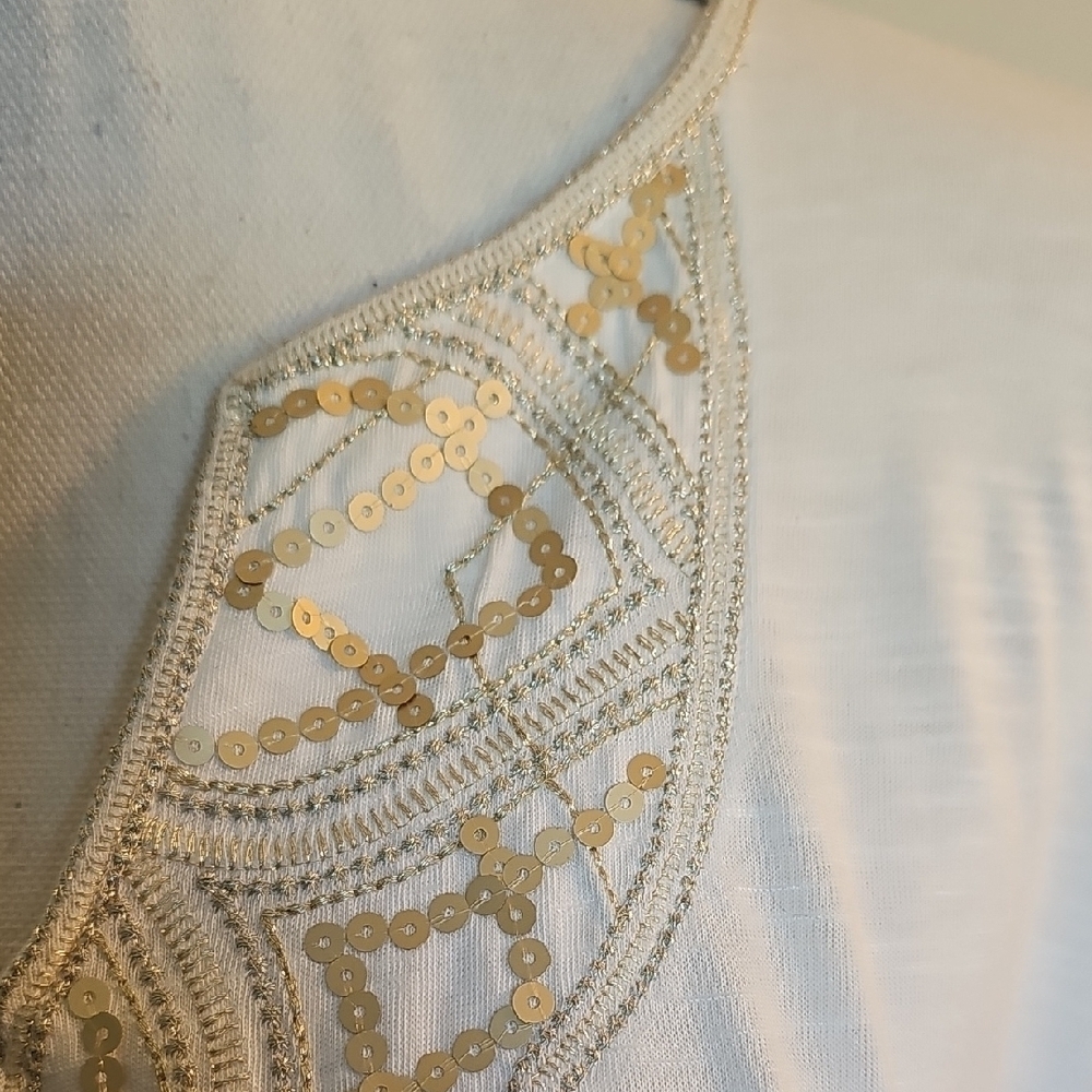 White House Black Market Ivory Top with Gold Accents - Picture 3 of 7